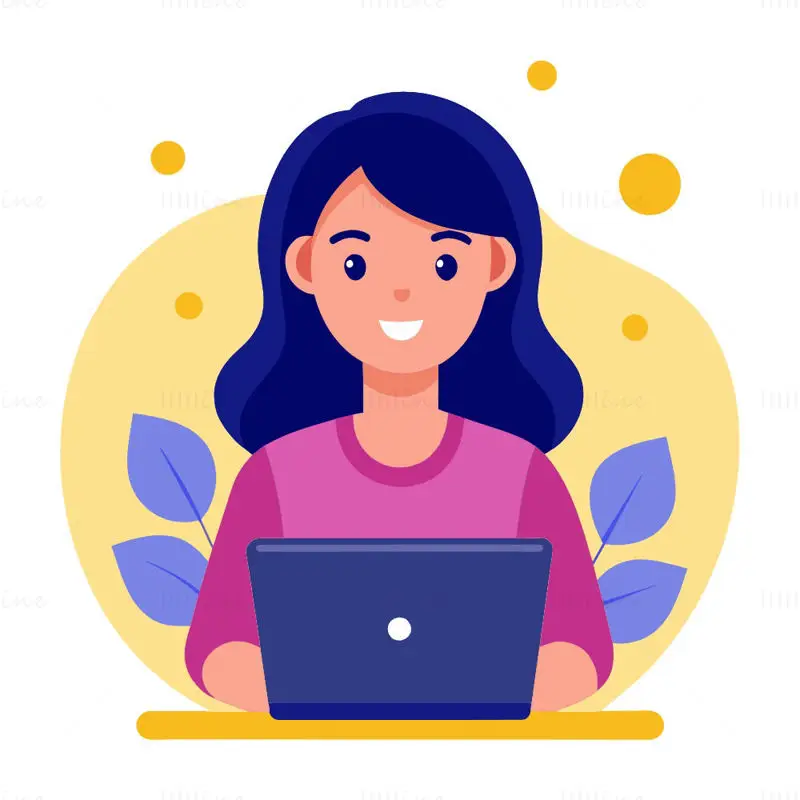 Woman with laptop vector illustration