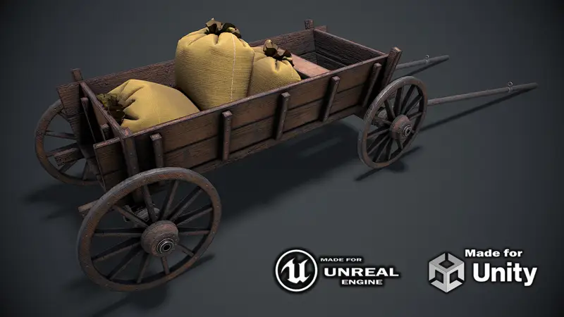 3d модел дървена количка