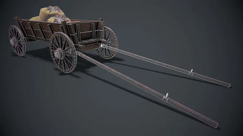 Modelo 3d de carrinho de madeira