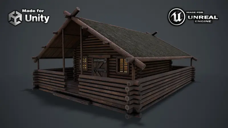 Modelo 3D de casa de madeira