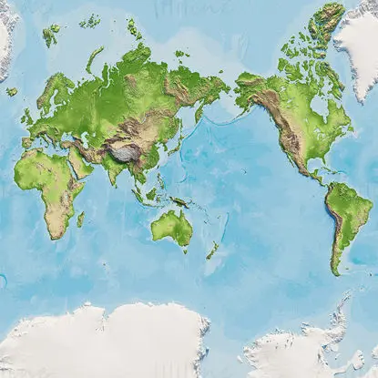 Wereld 3D terreinkaart afbeelding