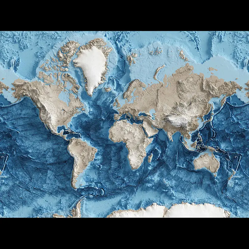 Wereld topografische kaart van land en oceaan