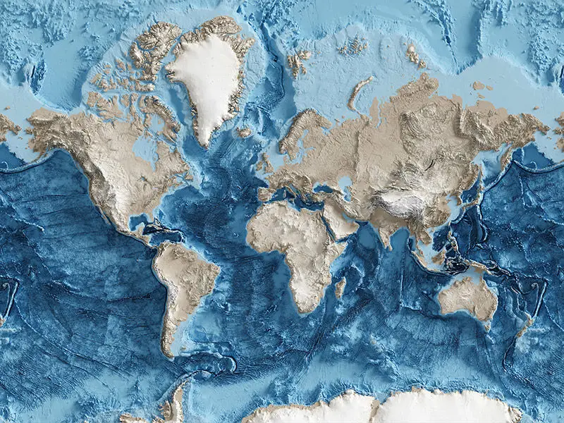 Imaginea hărții topografice terestre și oceanice ale lumii