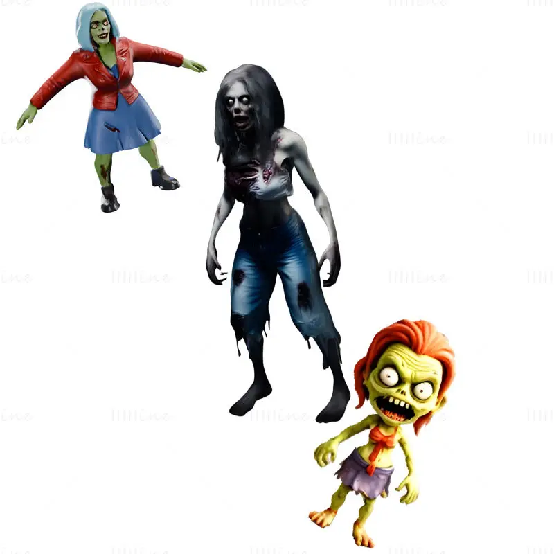 Zombie Trio 3D Print Model: Grozljivi spremljevalci